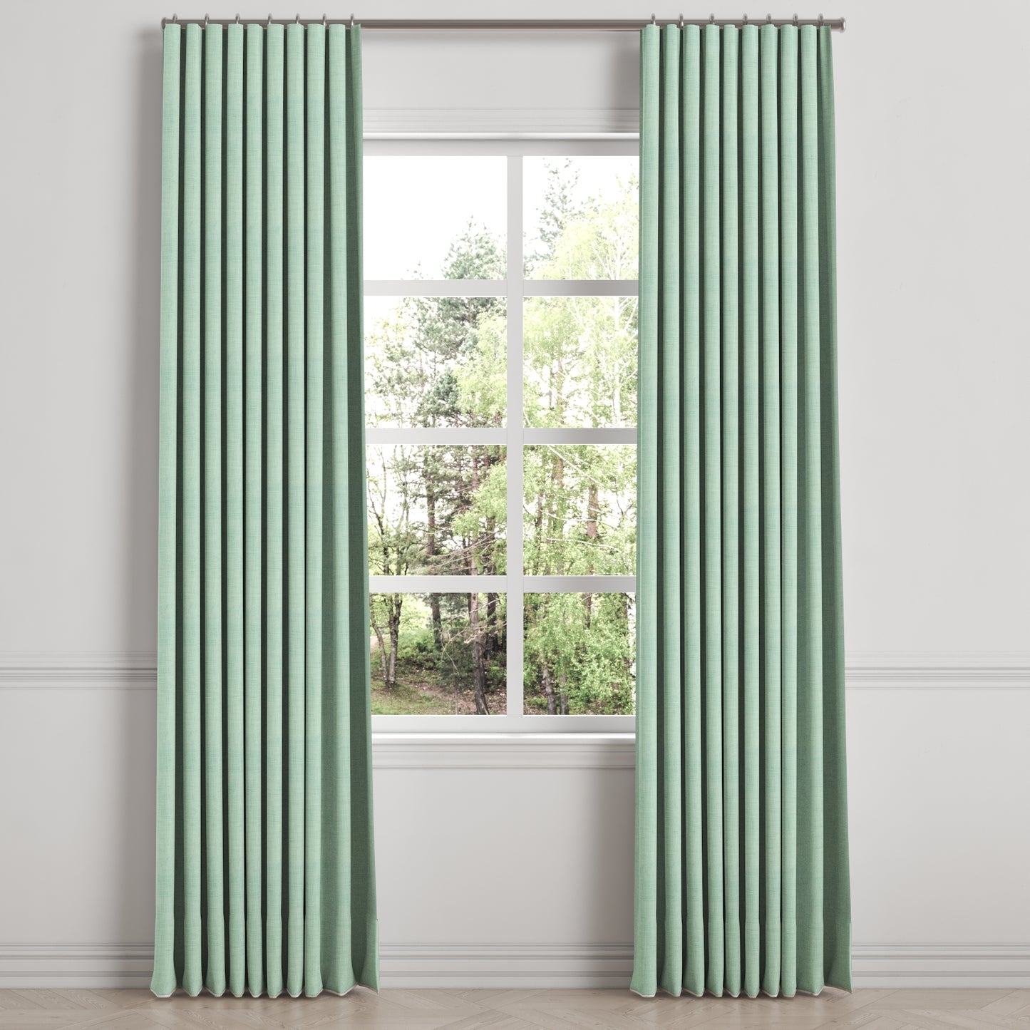 Ripplefold Drapery in Woven Cotton - Aqua