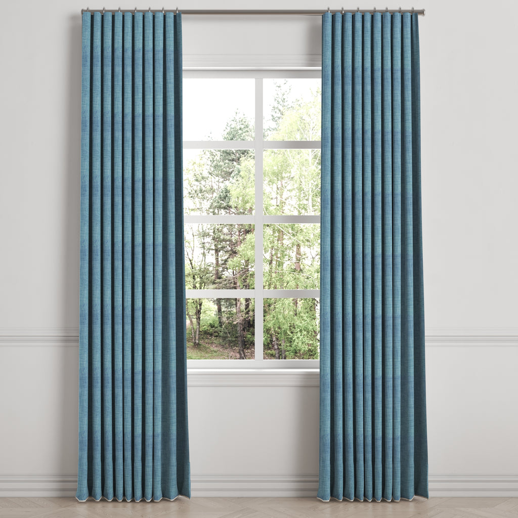 Ripplefold Drapery in Woven Cotton - Deep Blue