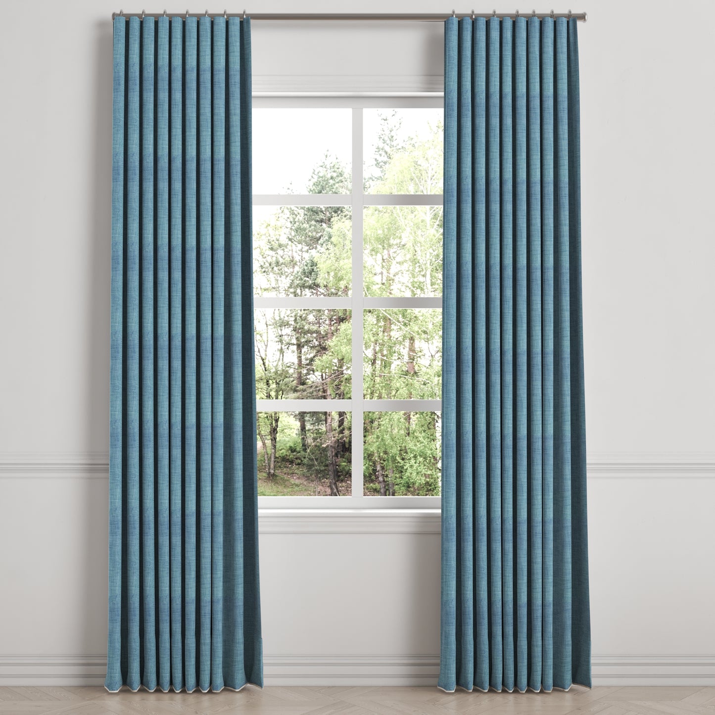 Ripplefold Drapery in Woven Cotton - Deep Blue