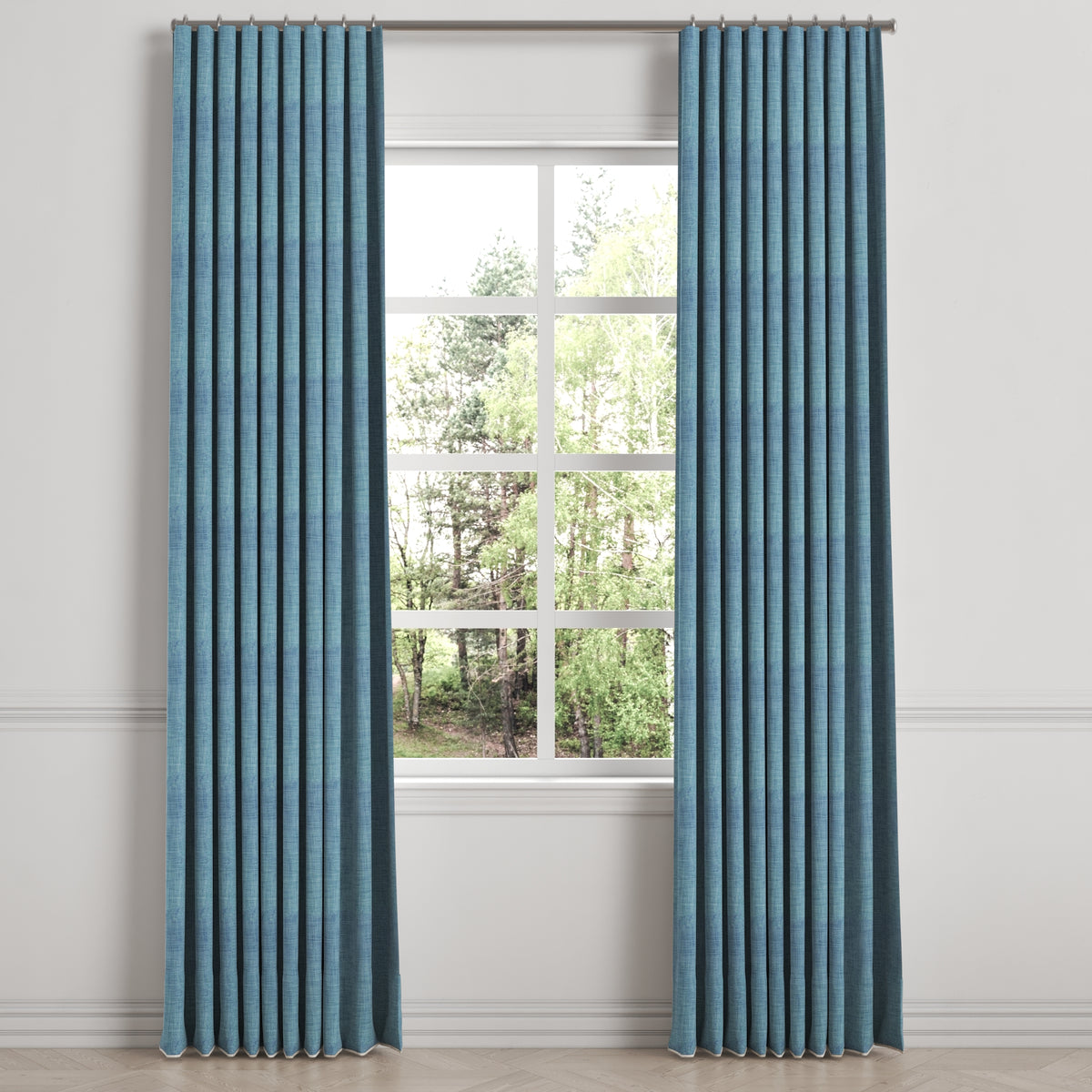Ripplefold Drapery in Woven Cotton - Deep Blue