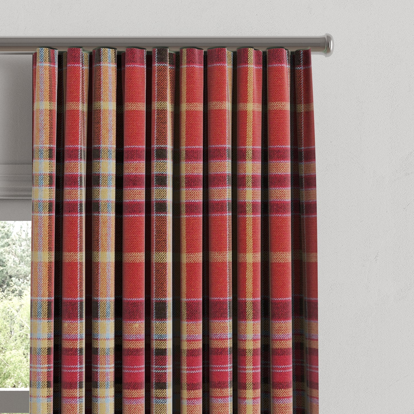 Ripplefold Drapery in Tartan - Redwood