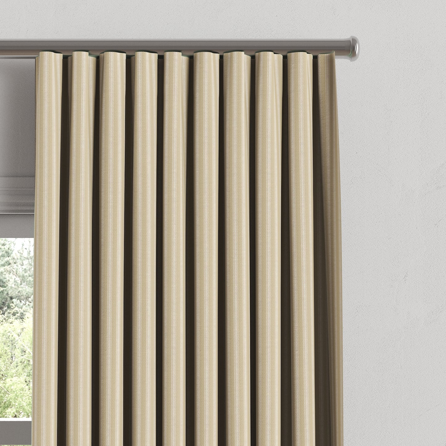 Ripplefold Drapery in Little White Line - Cognac