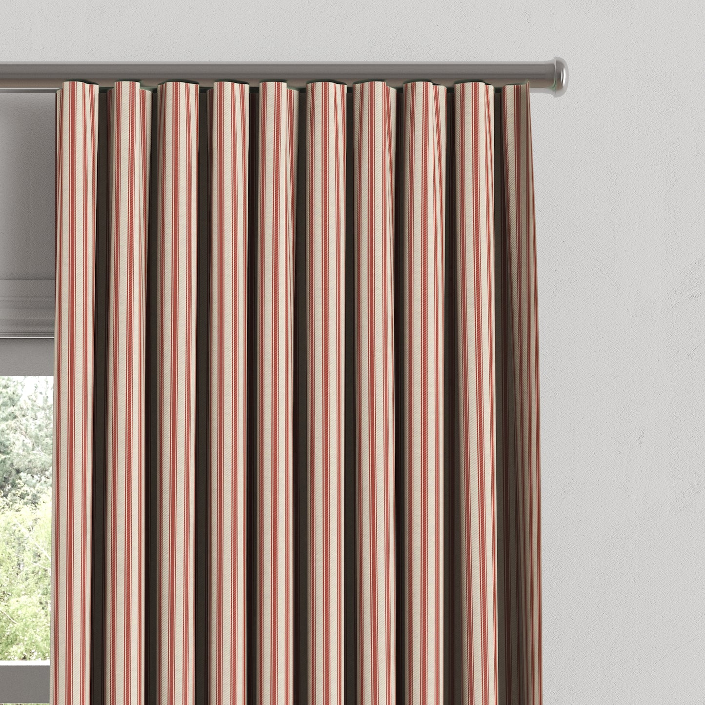 Ripplefold Drapery in Little White Line - Red