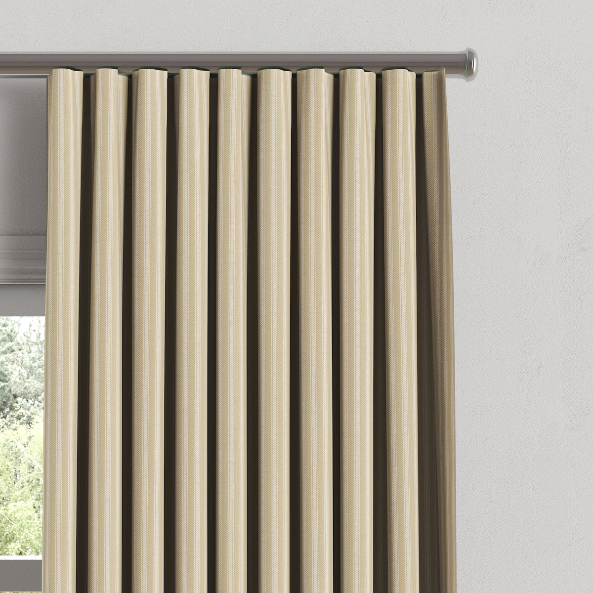 Ripplefold Drapery in Little White Line - Sand