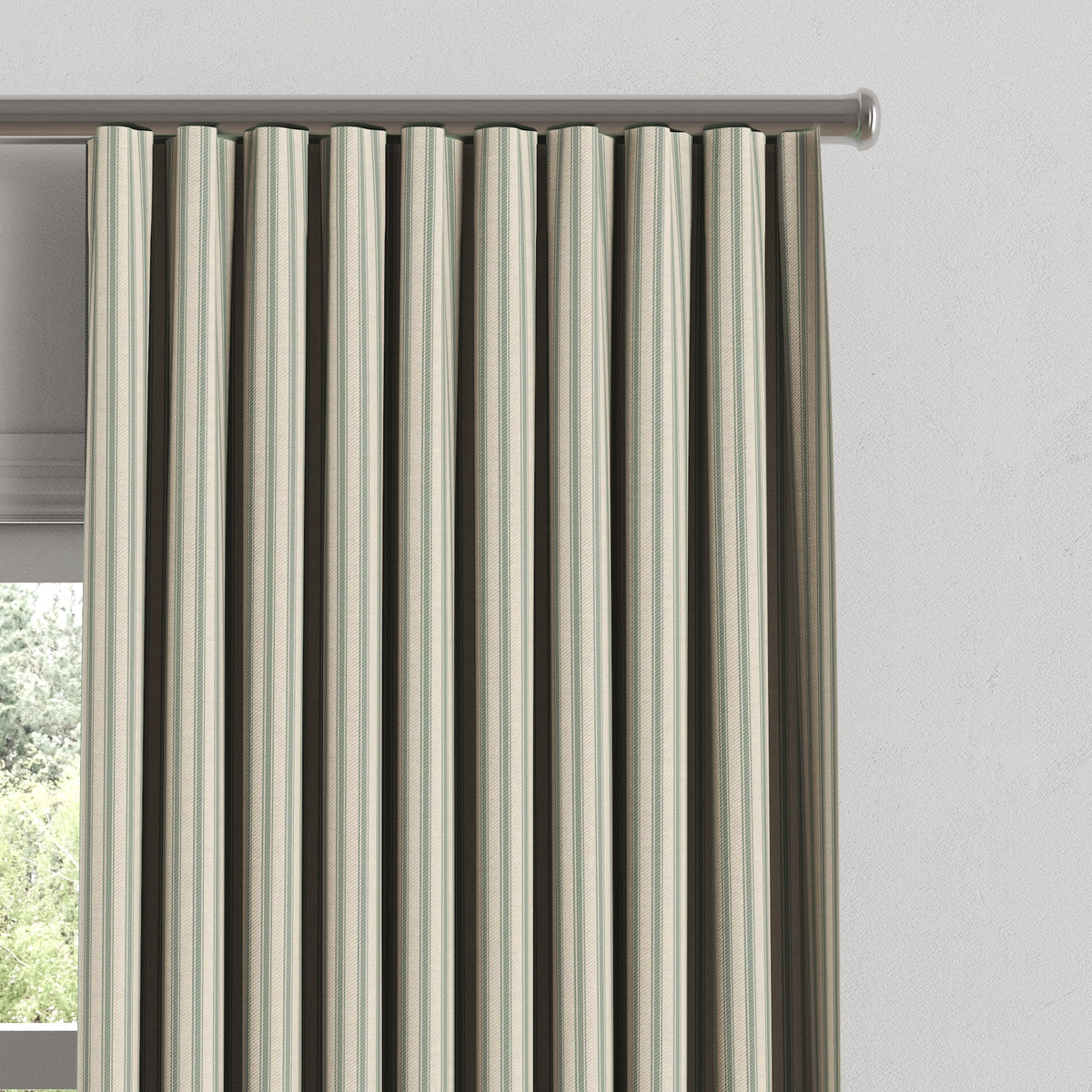 Ripplefold Drapery in Little White Line - Seaglass