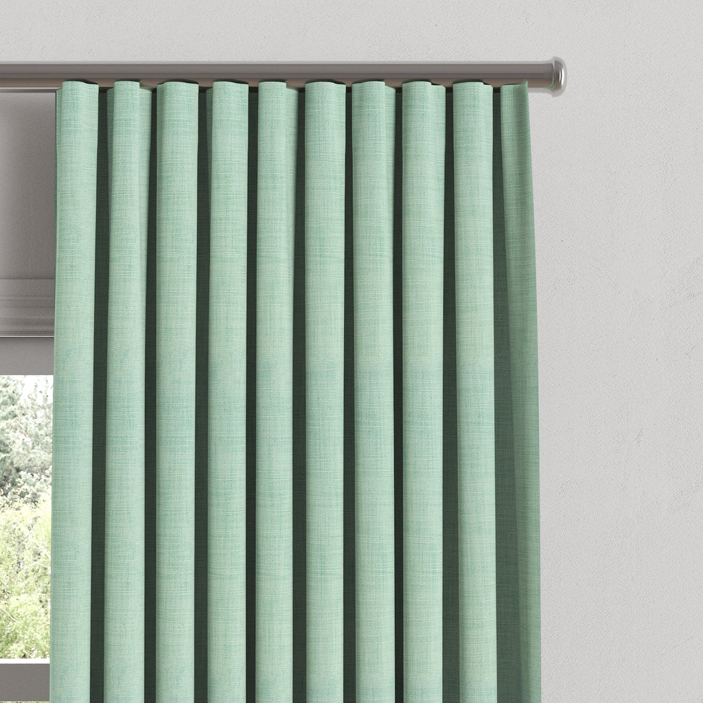 Ripplefold Drapery in Woven Cotton - Aqua