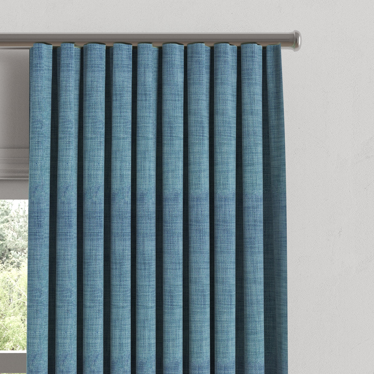 Ripplefold Drapery in Woven Cotton - Deep Blue