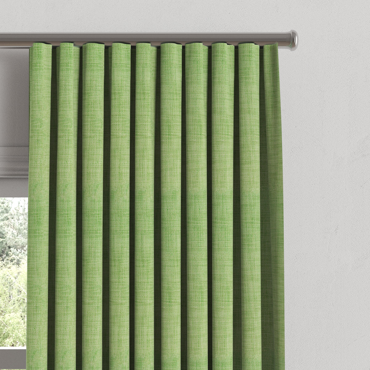Ripplefold Drapery in Woven Cotton - Green