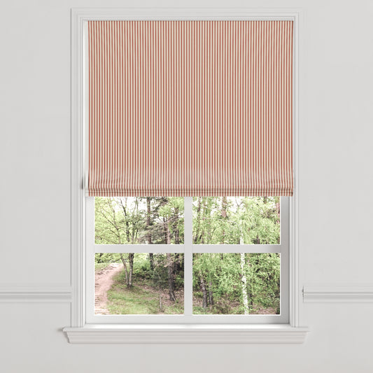 Flat Roman Shade in Little White Line - Red