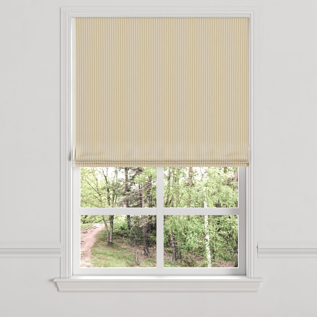 Flat Roman Shade in Little White Line - Sand