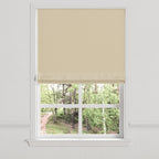 Flat Roman Shade in Little White Line - Sand