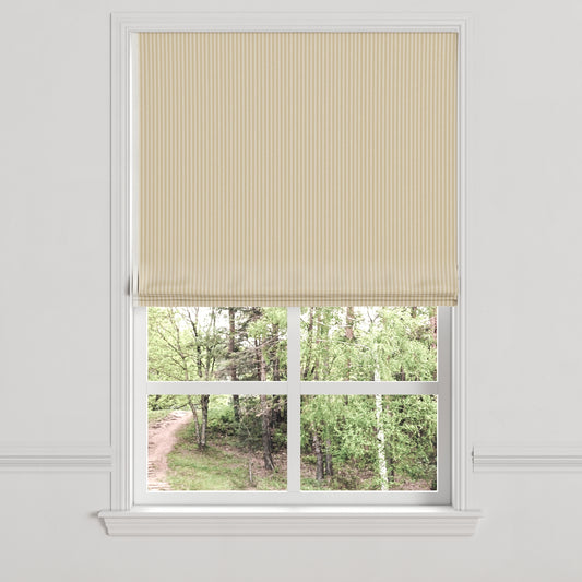 Flat Roman Shade in Little White Line - Sand