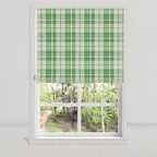 Flat Roman Shade in Summer Plaid - Green Apple