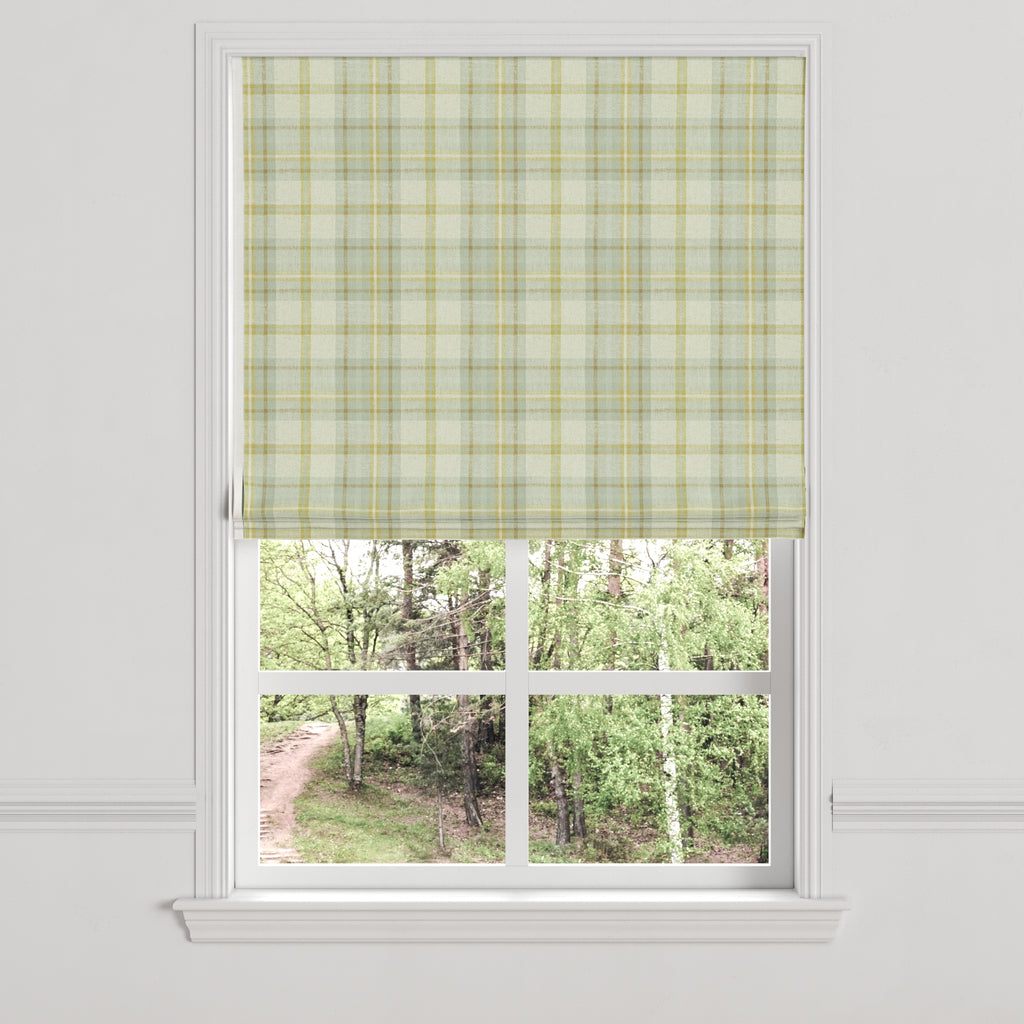 Flat Roman Shade in Summer Plaid - Stone