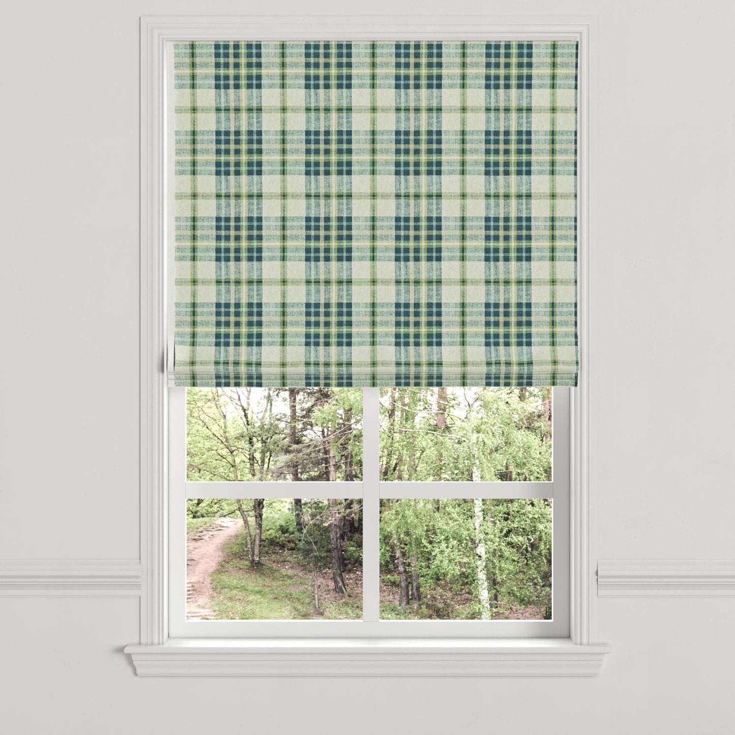 Flat Roman Shade in Summer Plaid - Twilight