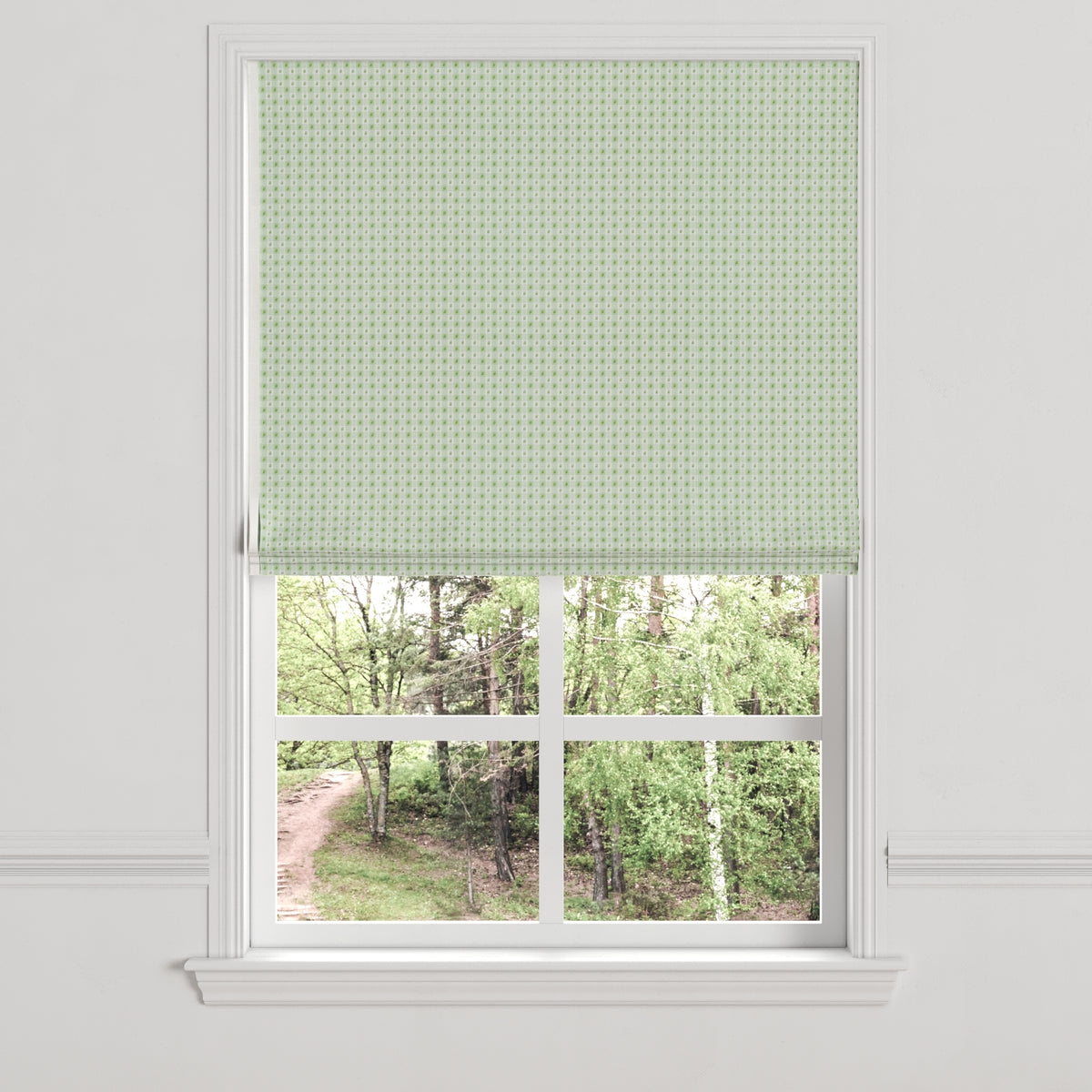 Flat Roman Shade in Luxe Gingham - Celery