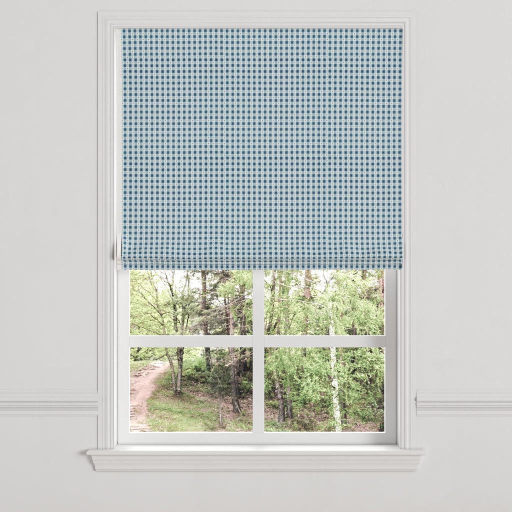 Flat Roman Shade in Luxe Gingham - Chambray