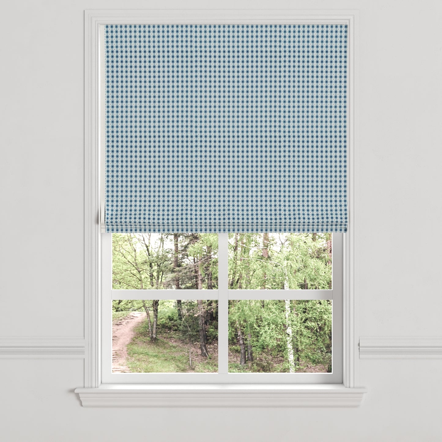 Flat Roman Shade in Luxe Gingham - Chambray
