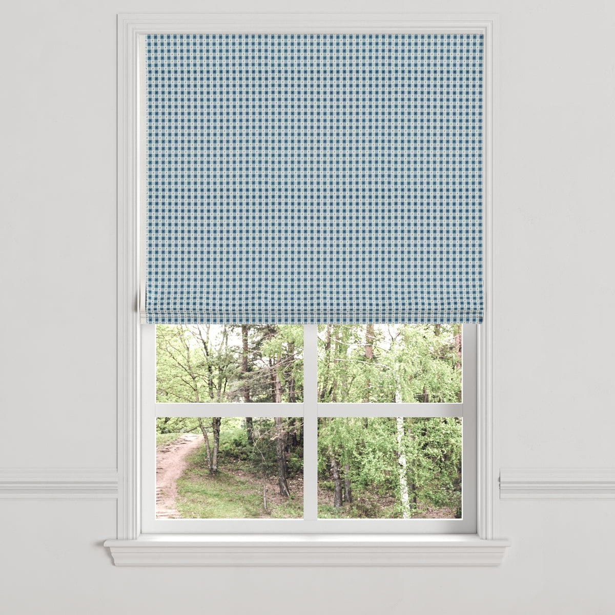 Flat Roman Shade in Luxe Gingham - Chambray