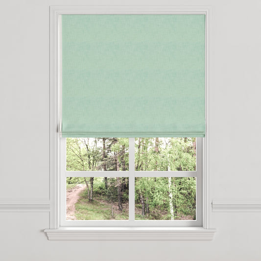 Flat Roman Shade in Woven Cotton - Aqua