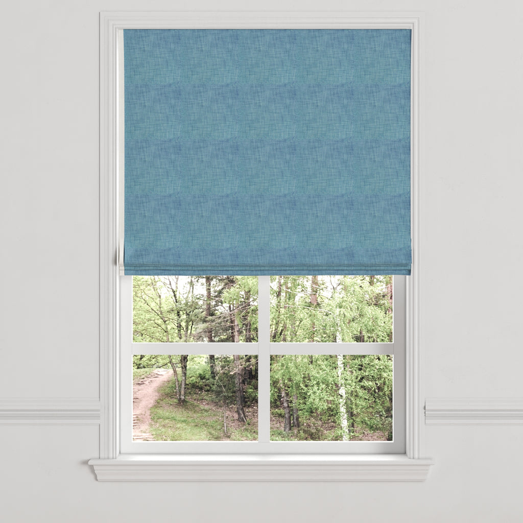 Flat Roman Shade in Woven Cotton - Deep Blue