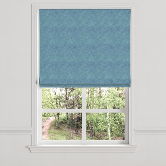 Flat Roman Shade in Woven Cotton - Deep Blue