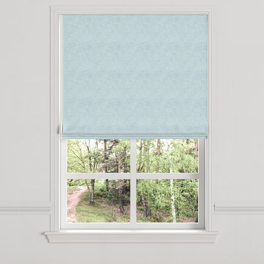 Flat Roman Shade in Woven Cotton - Sky Blue