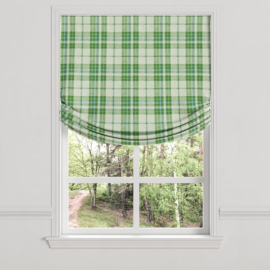 Relaxed Roman Shade in Summer Plaid - Green Apple