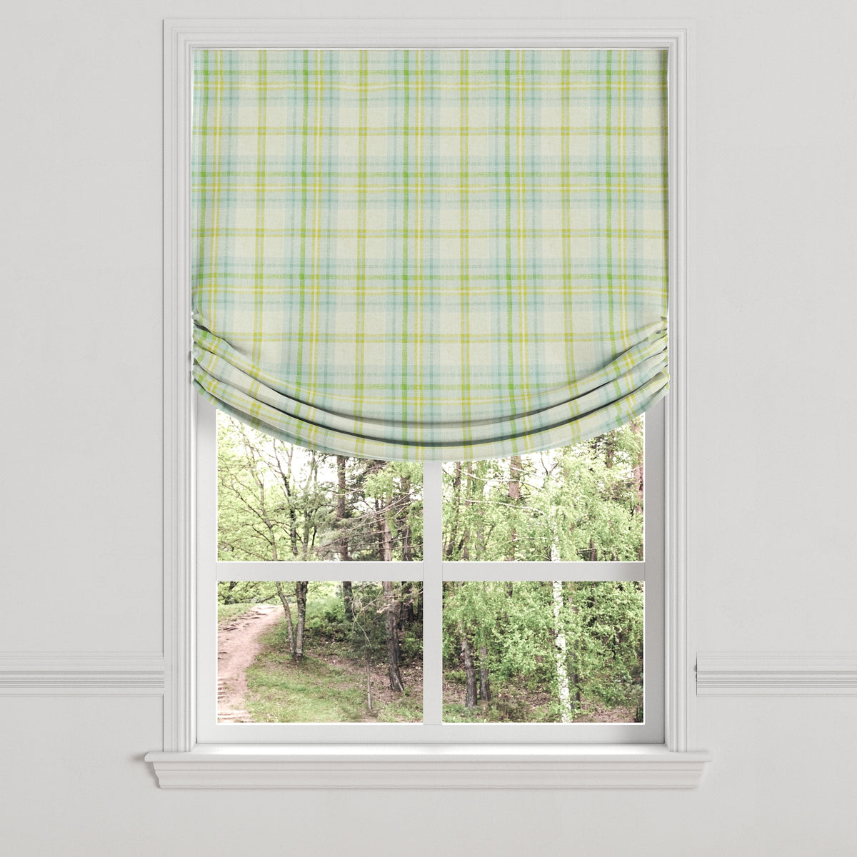 Relaxed Roman Shade in Summer Plaid - Seaglass