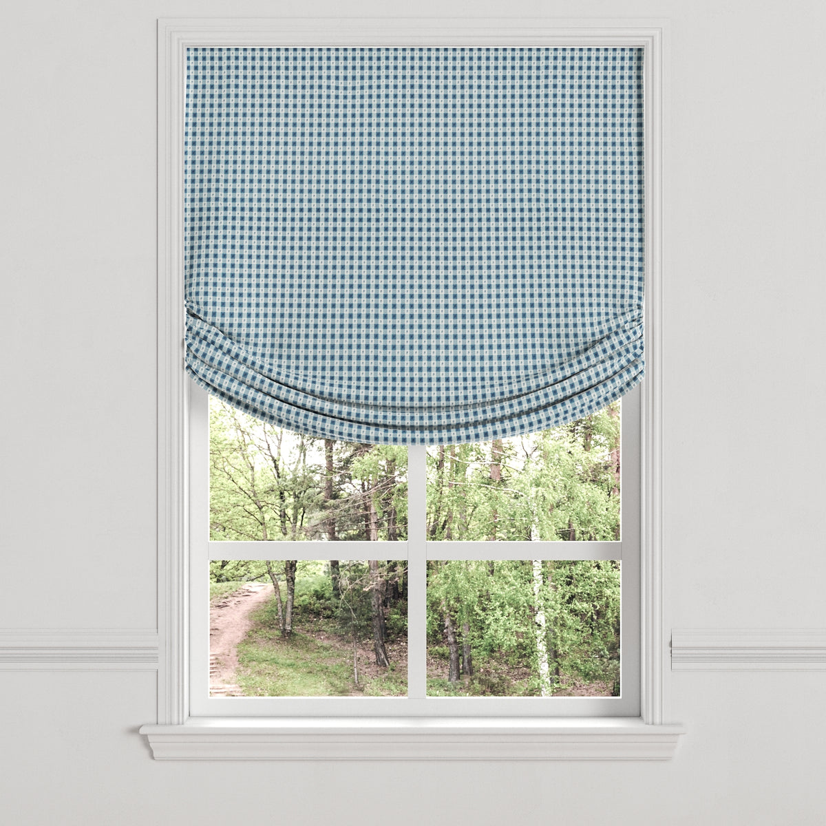 Relaxed Roman Shade in Luxe Gingham - Chambray
