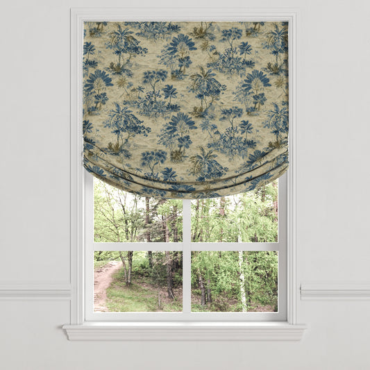 Relaxed Roman Shade in Tropical Toile - Lagoon
