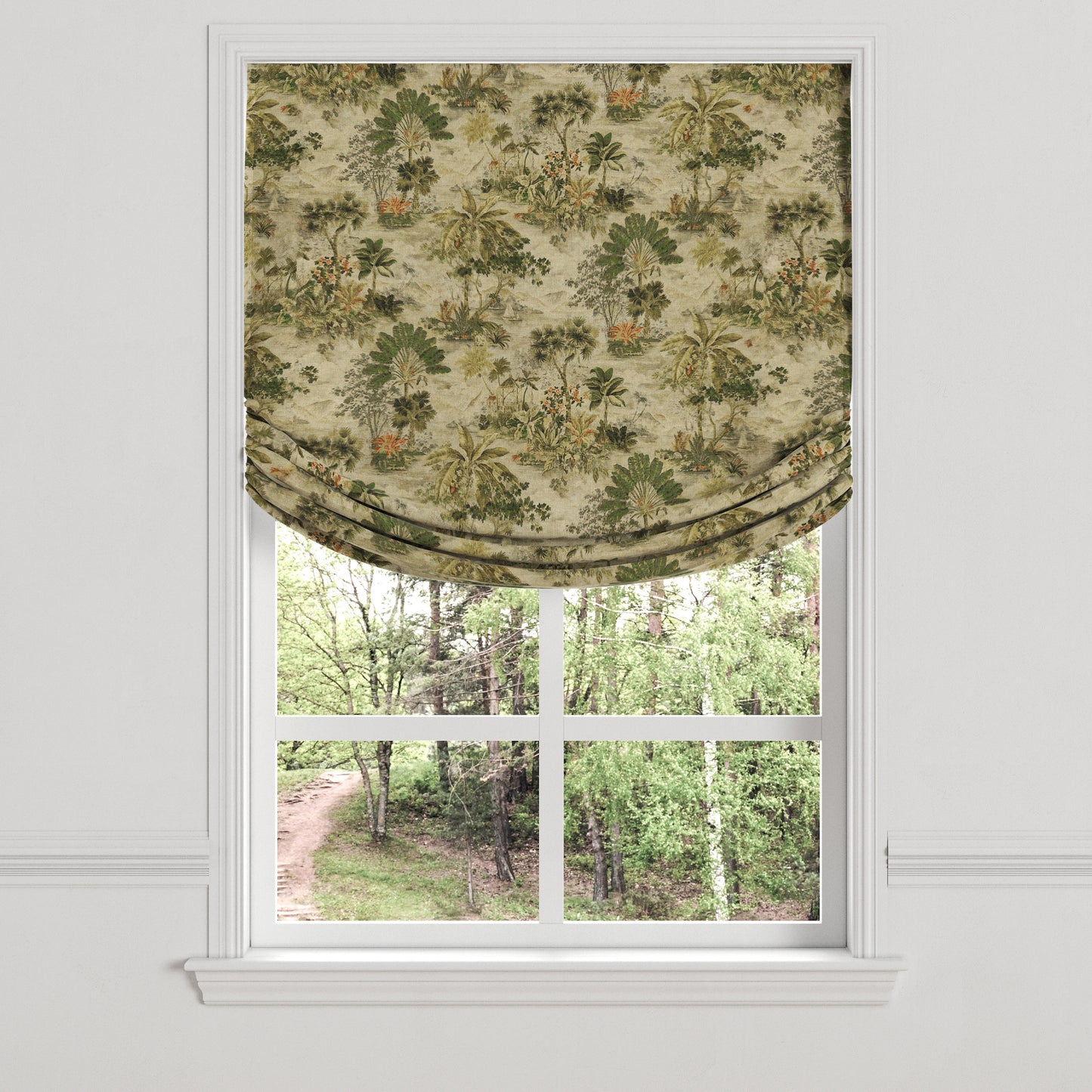 Relaxed Roman Shade in Tropical Toile - Moonstone