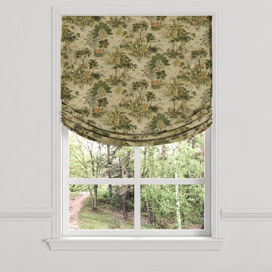 Relaxed Roman Shade in Tropical Toile - Moonstone