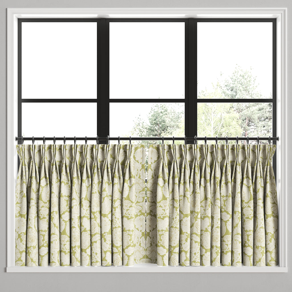 Pinch Pleat Cafe Curtains in English Garden - Sage