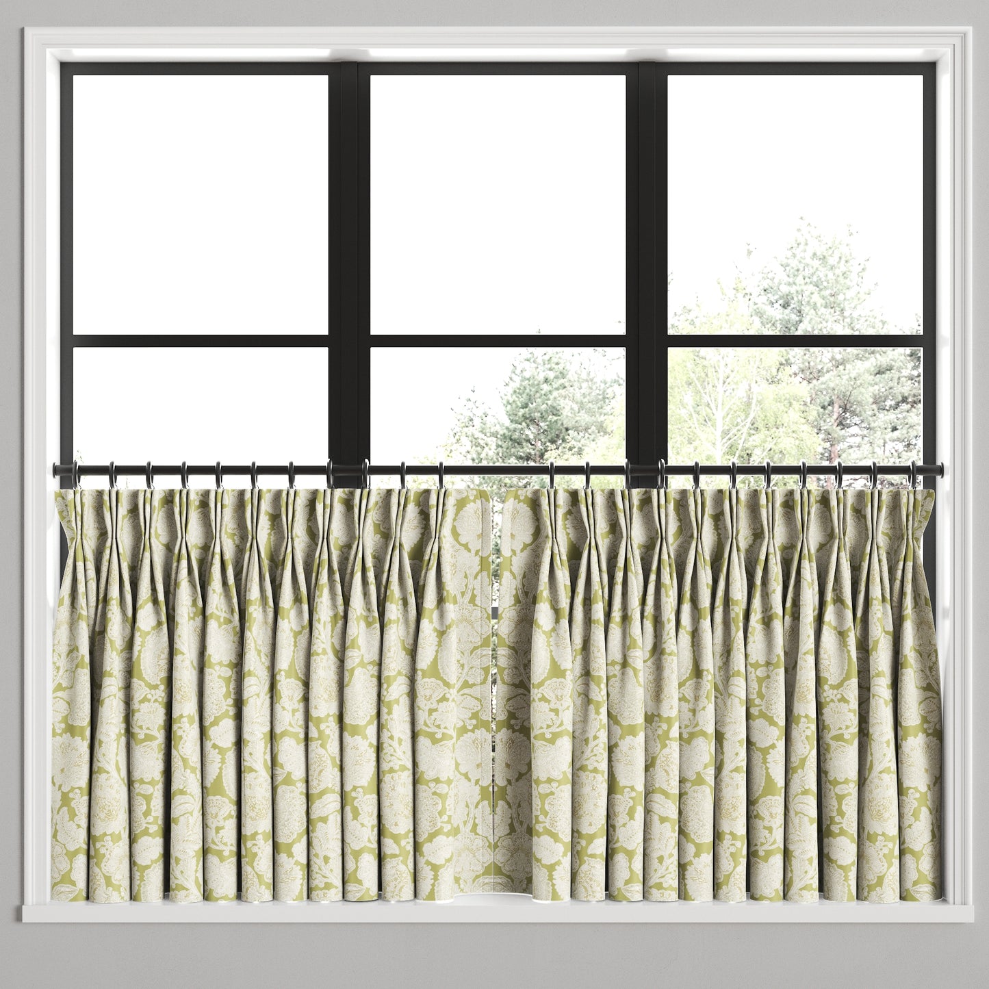 Pinch Pleat Cafe Curtains in English Garden - Sage
