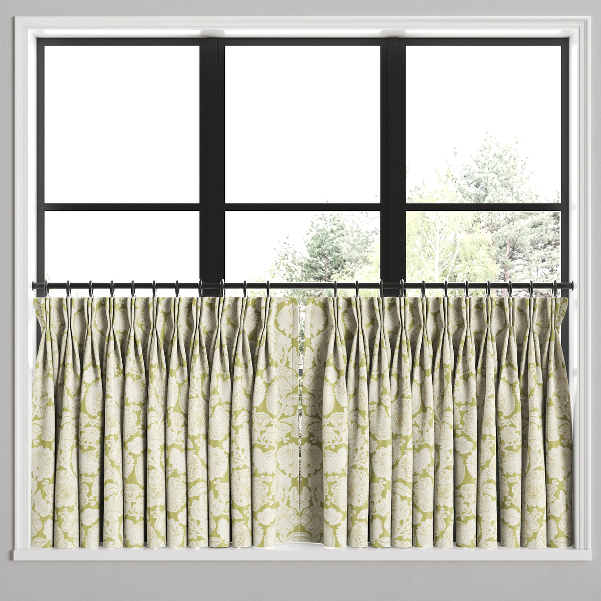 Pinch Pleat Cafe Curtains in English Garden - Sage