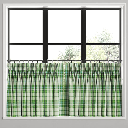 Pinch Pleat Cafe Curtains in Summer Plaid - Green Apple