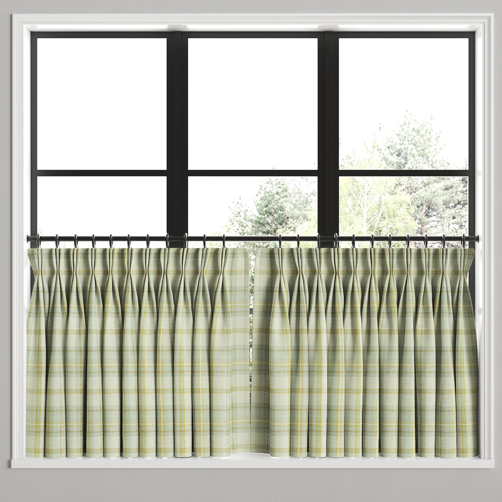 Pinch Pleat Cafe Curtains in Summer Plaid - Stone