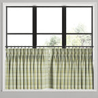 Pinch Pleat Cafe Curtains in Summer Plaid - Stone