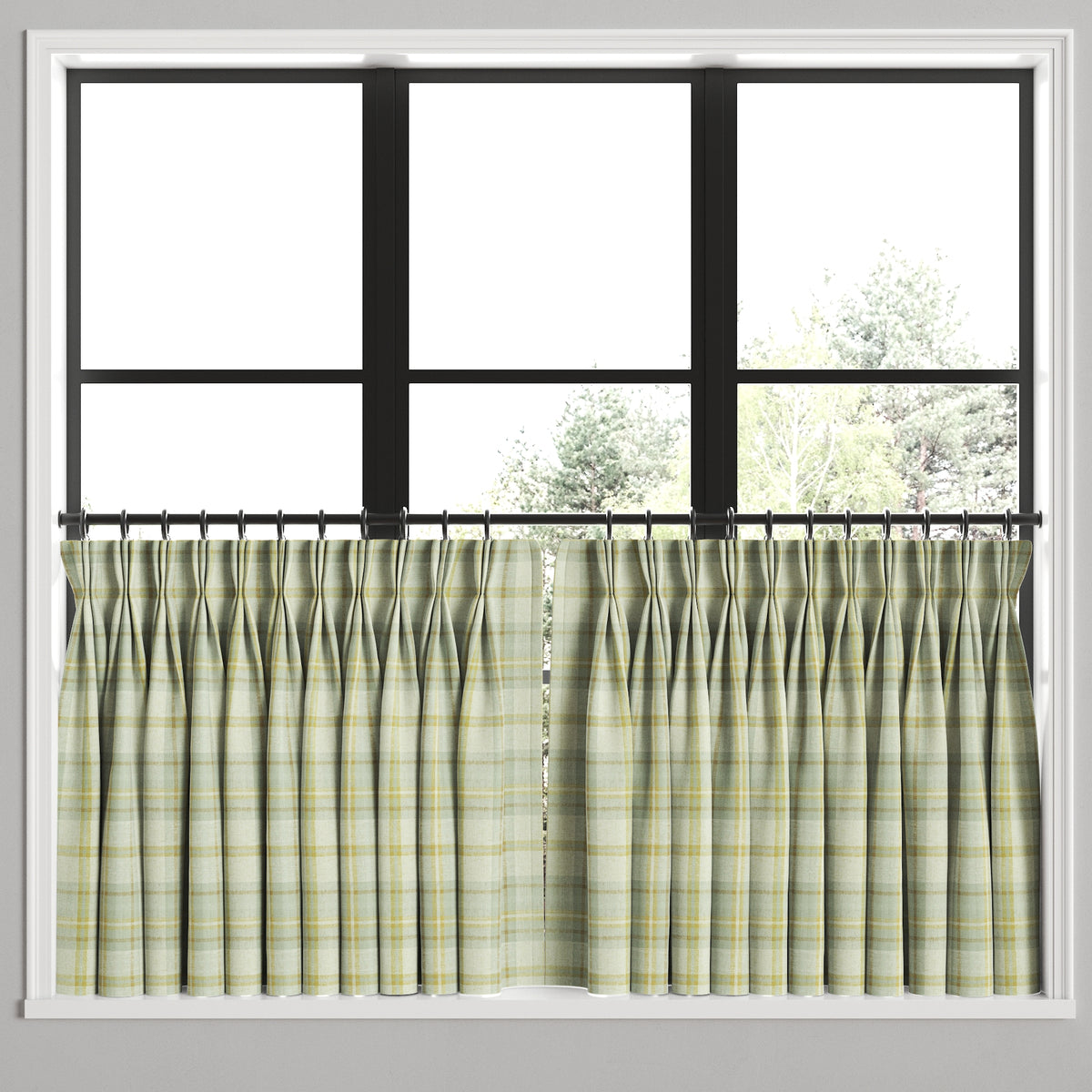 Pinch Pleat Cafe Curtains in Summer Plaid - Stone