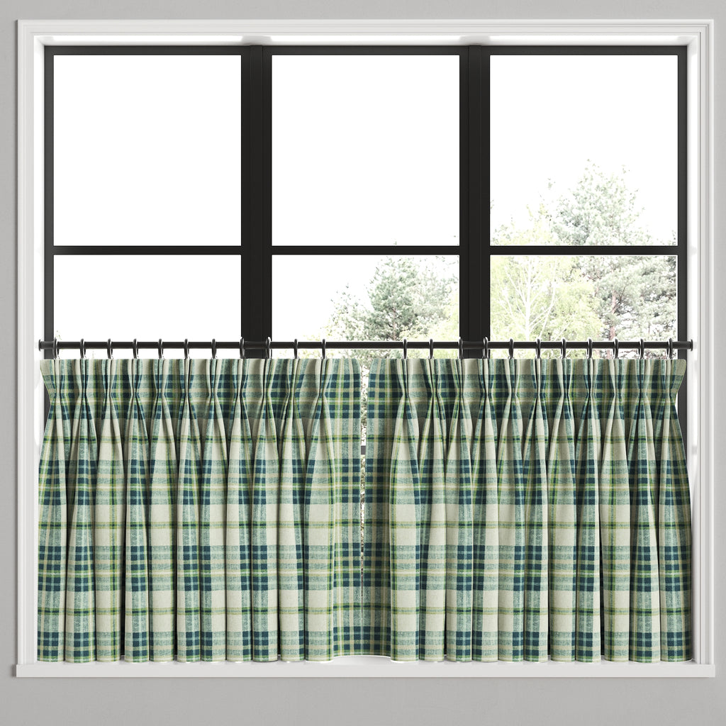 Pinch Pleat Cafe Curtains in Summer Plaid - Twilight