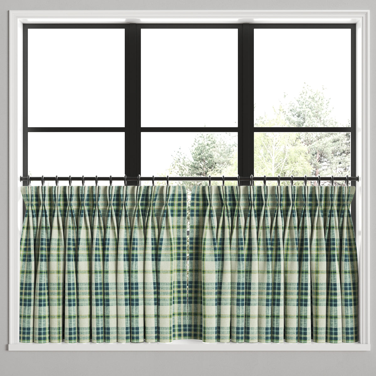Pinch Pleat Cafe Curtains in Summer Plaid - Twilight