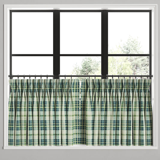 Pinch Pleat Cafe Curtains in Summer Plaid - Twilight