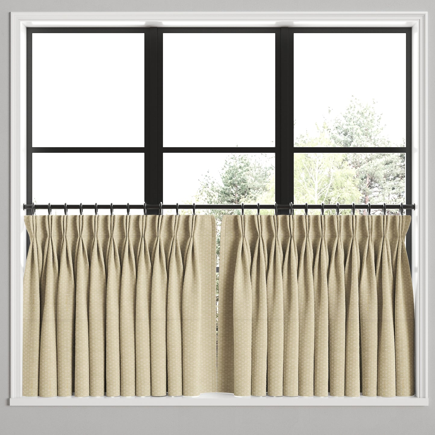 Pinch Pleat Cafe Curtains in Ditsy - Latte