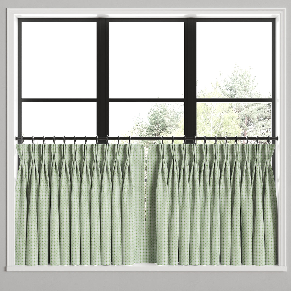 Pinch Pleat Cafe Curtains in Luxe Gingham - Celery