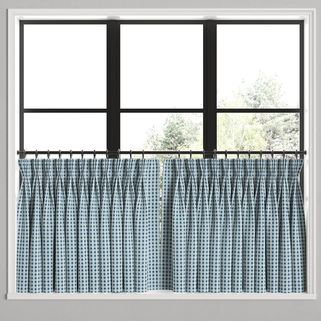 Pinch Pleat Cafe Curtains in Luxe Gingham - Chambray