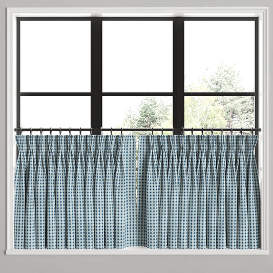 Pinch Pleat Cafe Curtains in Luxe Gingham - Chambray