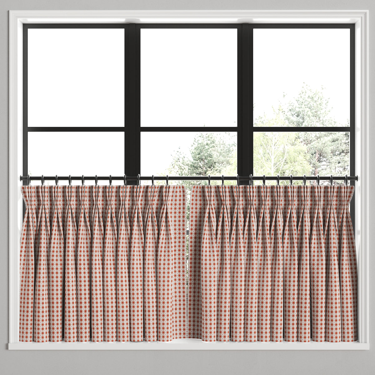 Pinch Pleat Cafe Curtains in Luxe Gingham - Red
