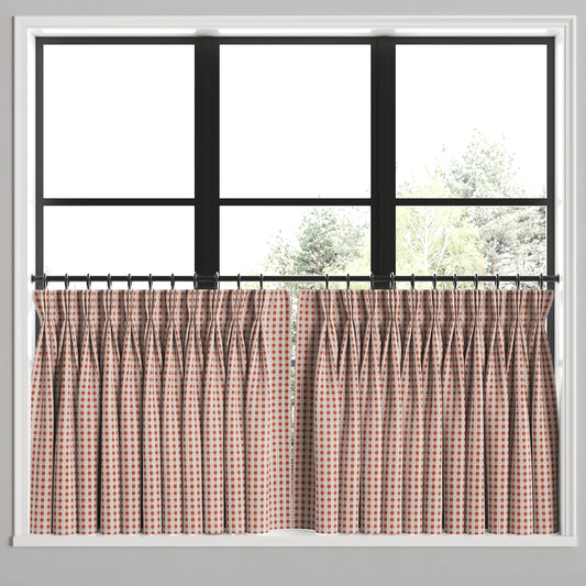 Pinch Pleat Cafe Curtains in Luxe Gingham - Red