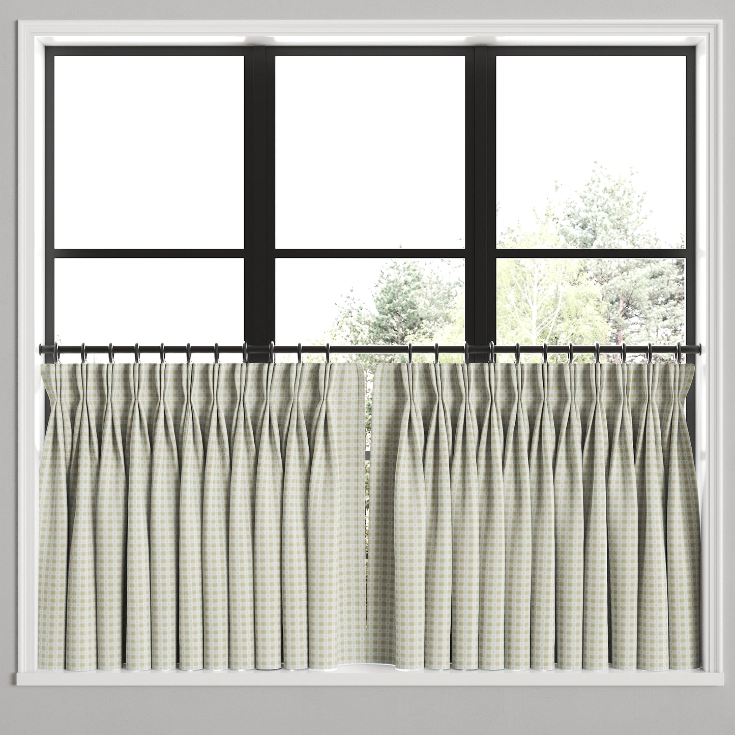 Pinch Pleat Cafe Curtains in Luxe Gingham - Wheat